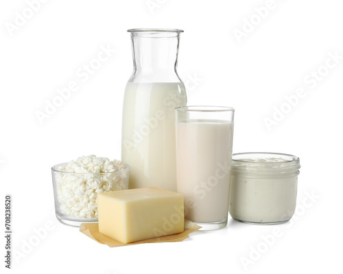 Different lactose free products isolated on white