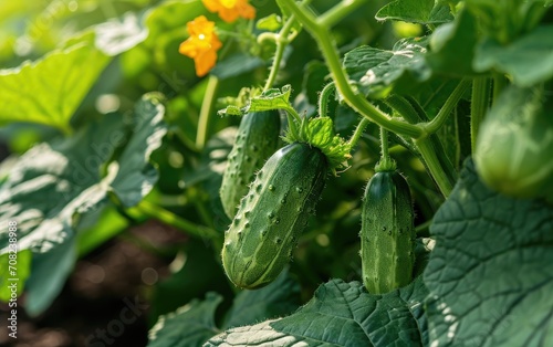 Cucumbers growing in the ga...
