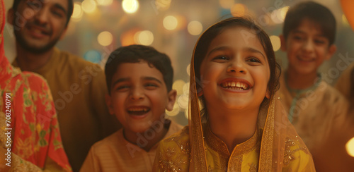 Happy kids with family celebrating Eid together