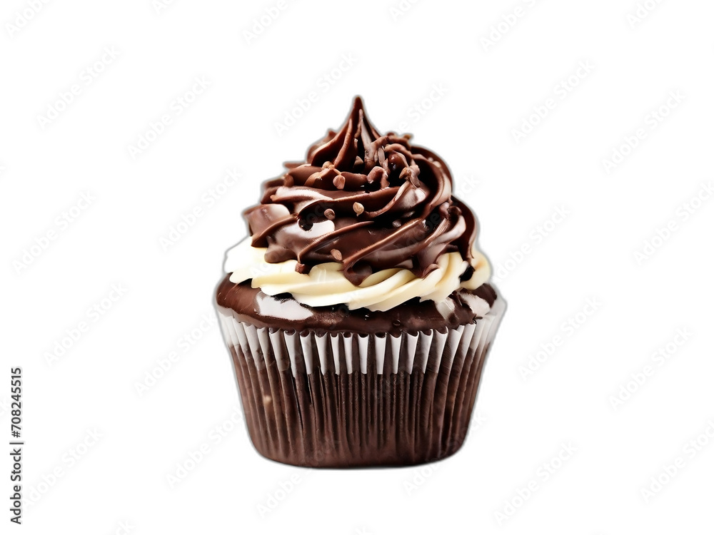 Chocolate cupcake isolated on transparent background