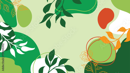 Presentation Background with tropical leaf plant on green background vector design. 