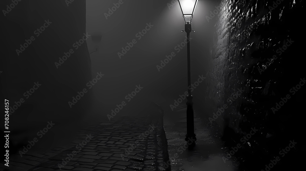 Obraz na płótnie A lone streetlamp in a misty alley w salonie