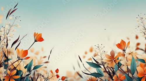 summer background with summer plant ornaments in bright colors for banners or posters