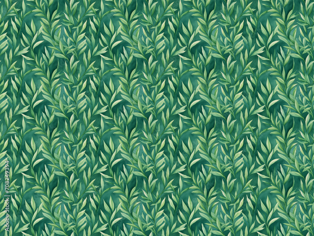 Wasserfabenmuster Grün - Hintergrund mit Blättern Textur als nahtlos endlos Kachel in grün / Grüntönen