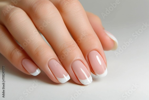 Classic French manicure on short nails