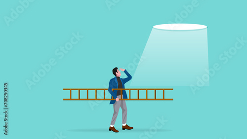 way to financial freedom, strategy to achieve new target or goal in business to get success, investment or wealth management, businessman using a ladder trying to get out through the ravine to freedom