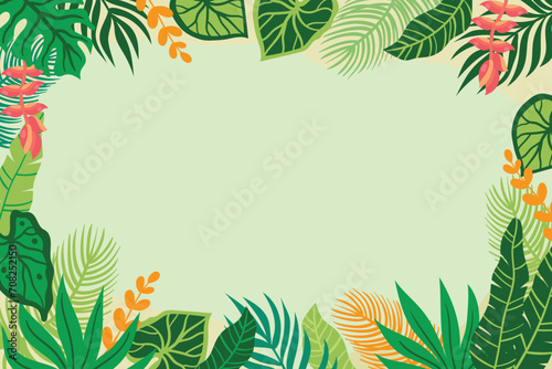 Presentation Background with tropical leaf plant on green background vector design.  