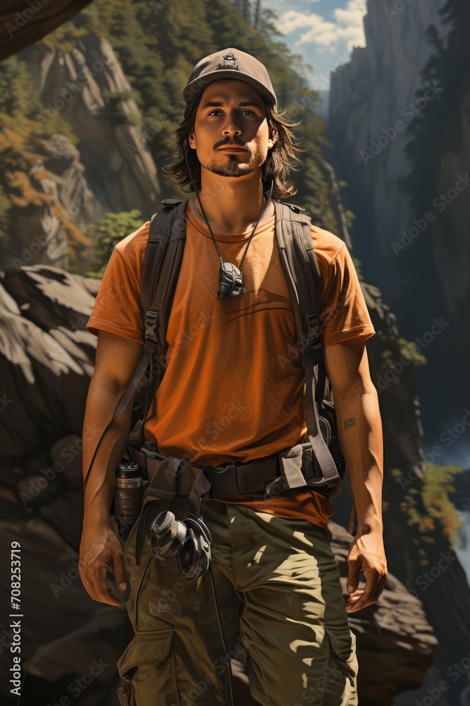 Photo Realistic of a Hiker in Cargo Pants and a Moisture-Wicking T-Shirt, Generative AI