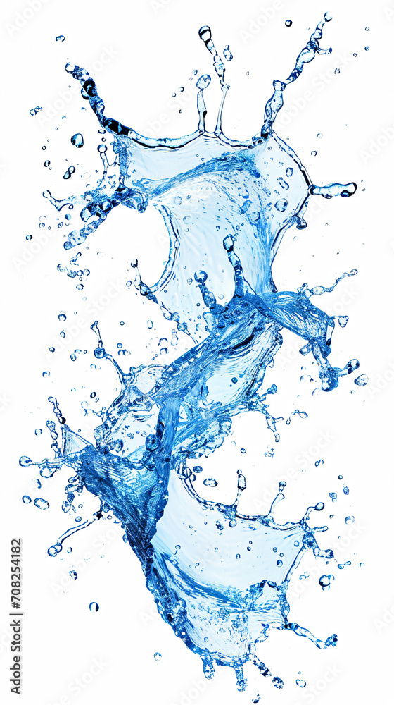 Vivid Blue Water Splash Isolated on White, Perfect for Creative and Dynamic Designs