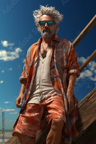 Photo Realistic of a Man in Beach Attire with Flip-Flops and a Beach Towel, Generative AI