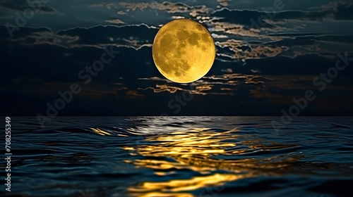 big moon with reflected light on water