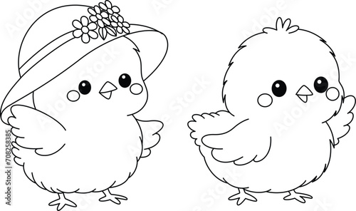 Obraz na płótnie Kawaii little chicks coloring page. Easter colouring book w salonie