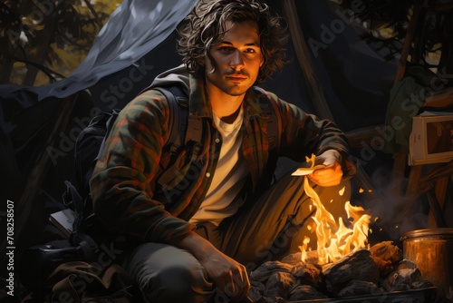 Photo Realistic of a Summer Camper in Cargo Pants and a Plaid Shirt, Generative AI