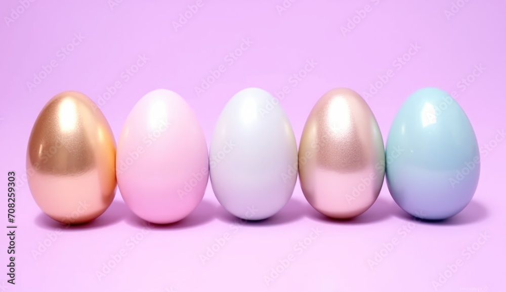 Easter eggs in pastel tones on purple background