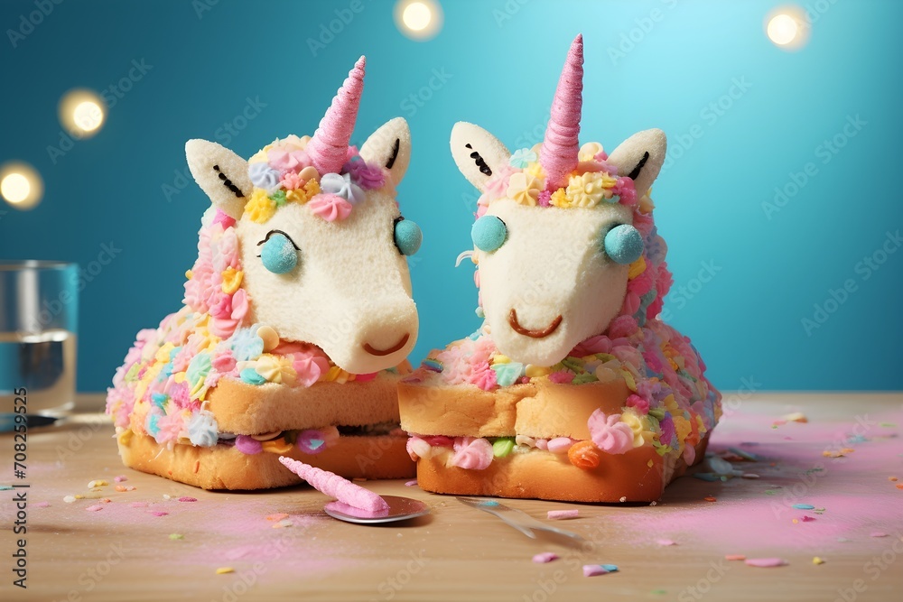 Playful unicorn-shaped sandwiches