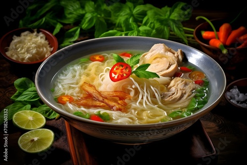 Soto Ayam, a comforting Indonesian chicken soup with vermicelli, vegetables,