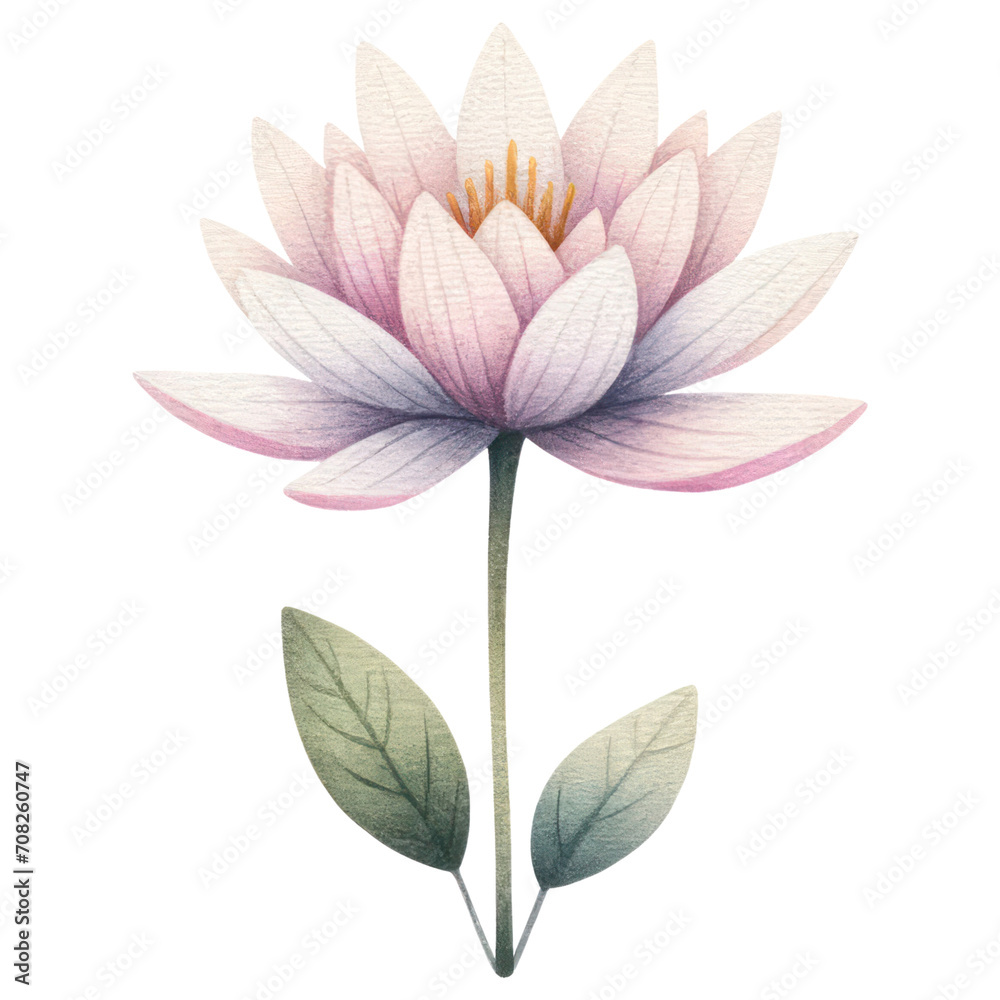 A Water Lily Flower, Watercolor Style, Isolate on Transparent Background. Generative AI