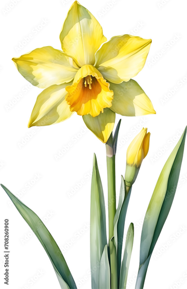 Fototapeta premium Watercolor painting of Daffodil flower. 