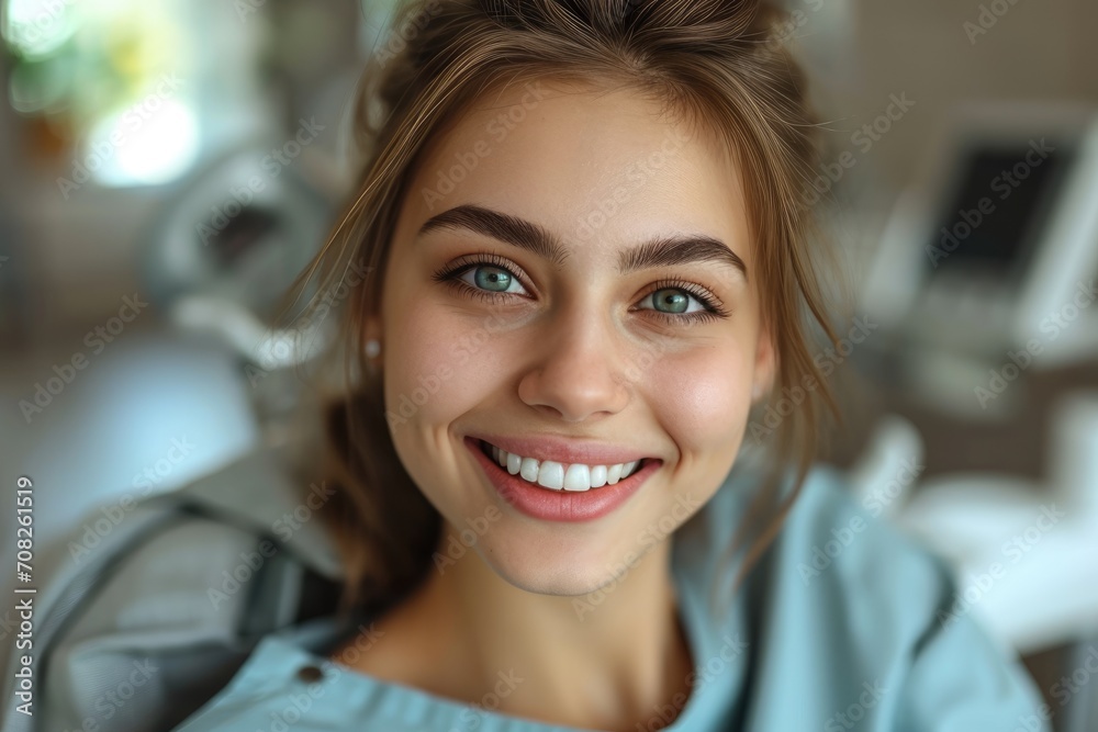 Dental care banner with a beautiful healthy smile of a young woman Dental care banner with a beautiful healthy smile of a young woman