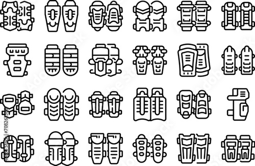 Shin Guards icons set outline vector. Sport football. Grass team game photo
