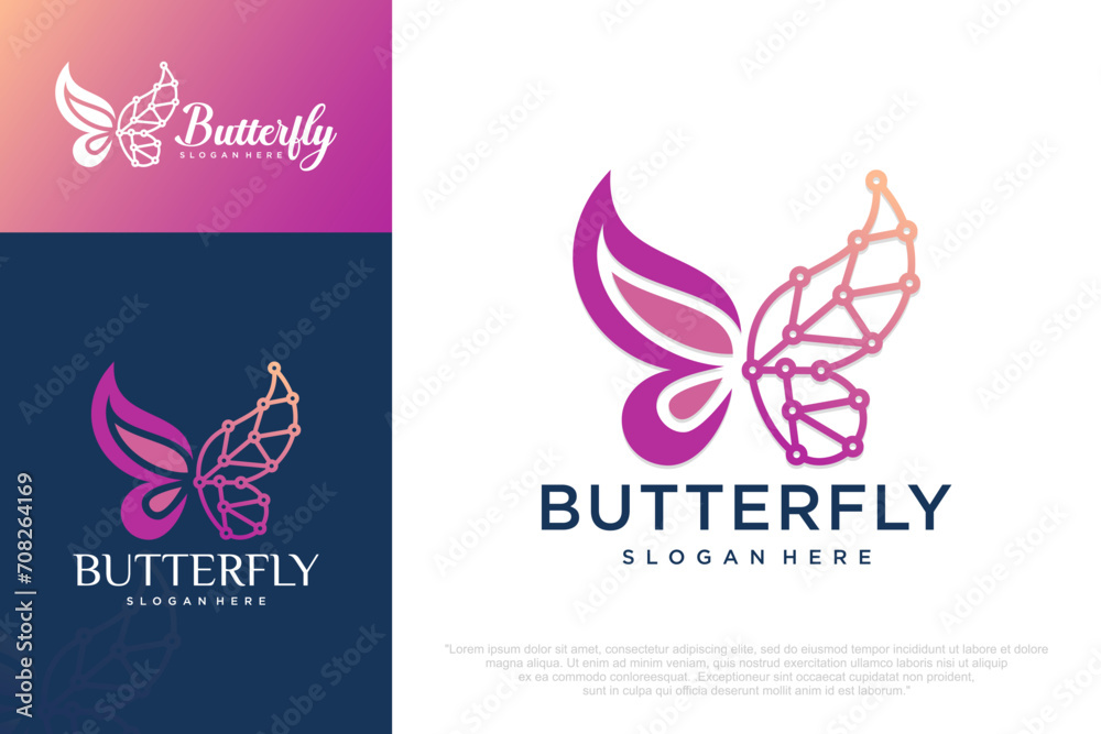 Abstract butterfly tech icon set logo design template . Vector illustration .