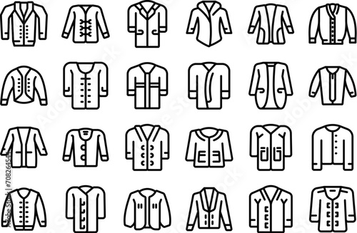 Cardigan icons set outline vector. Sweater knitwear fashion. Shopping wool