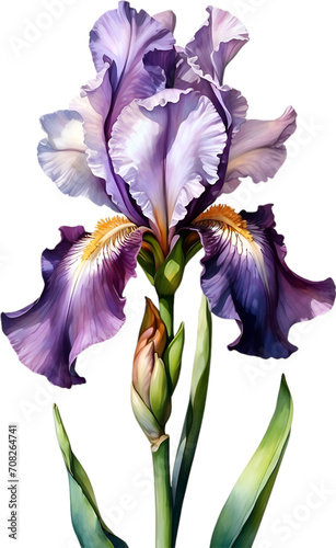 Watercolor painting of Bearded Iris flower.  photo