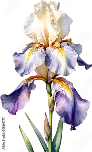 Watercolor painting of Bearded Iris flower.  photo