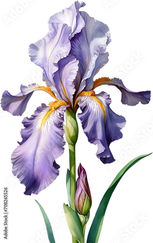 Watercolor painting of Bearded Iris flower.  photo