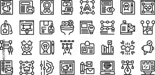 Branding icons set outline vector. Company development. Product reputation