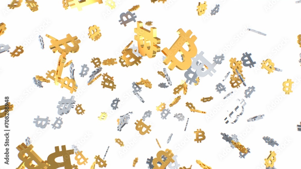 Falling Silver And Gold Bitcoin BTC Logo Symbols Crypto Market Crash - Abstract Background Texture Falling Silver And Gold Bitcoin BTC Logo Symbols Crypto Market Crash - Abstract Background Texture