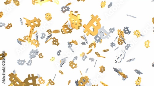 Falling Silver And Gold Bitcoin BTC Logo Symbols Crypto Market Crash - Abstract Background Texture