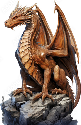 Dragon statue isolated on transparent background. PNG © Tran