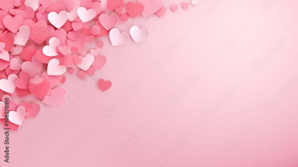 Valentine's Day themed background with pink hearts. Romantic holiday backdrop.