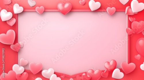 Valentine's Day themed frame with heart decorations and copy space. Love and celebration.
