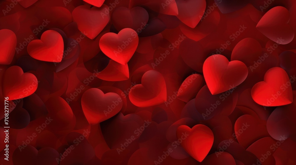 Valentine's Day background with red heart shapes and soft focus. Romance and love celebration.