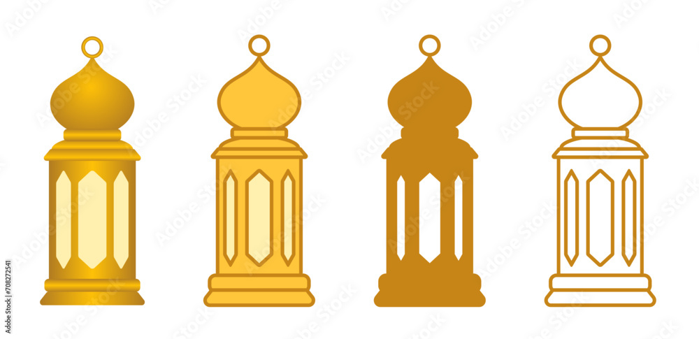 set of vector collection of lanterns in 3d, flat, silhouette and outline shapes