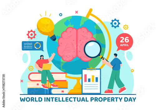 World Intellectual Property Day Vector Illustration on 26 April with Brain and Light Bulb for Innovation and Ideas Creativity Concept Background
