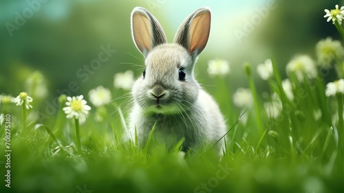 Cute baby rabbit portrait in nature looking at camera