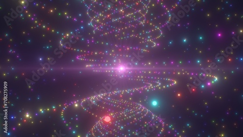 Twisty Rainbow Colored Glow Sparkling Waves Floating In Outer Space - Abstract Background Texture