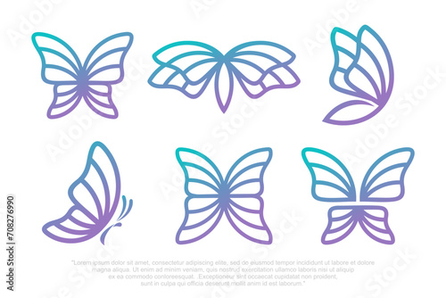 Set of butterfly logo design . Butterfly line drawing . vector illustration © su