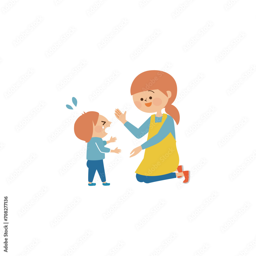 泣く子供と保育士 かわいいイラスト素材 泣く子供と保育士 かわいいイラスト素材