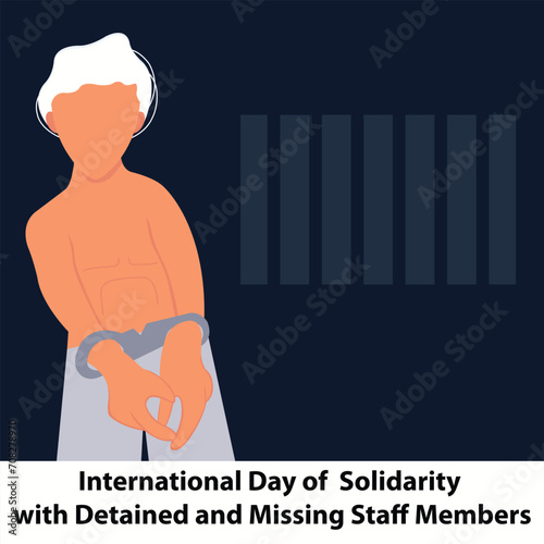 illustration vector graphic of a man's hands are handcuffed in prison, perfect for international day,  solidarity with detained, missing staff, members, celebrate, greeting card, etc.