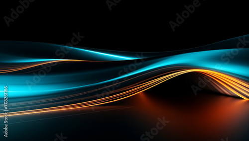 abstract blue and gold wave neon light background.Flat lay neon colors