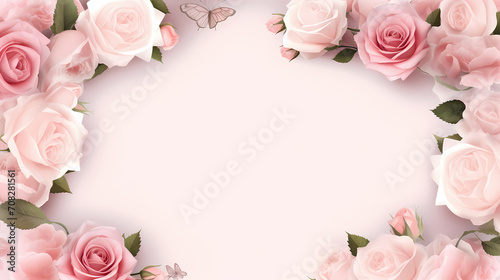 Pink rose flower composition background, decorative flower background pattern, floral border background © Derby
