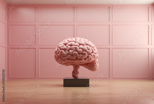 3d rendered illustration of a brain.Minimal creative medical and science concept.Top view,copy space.Generative Ai