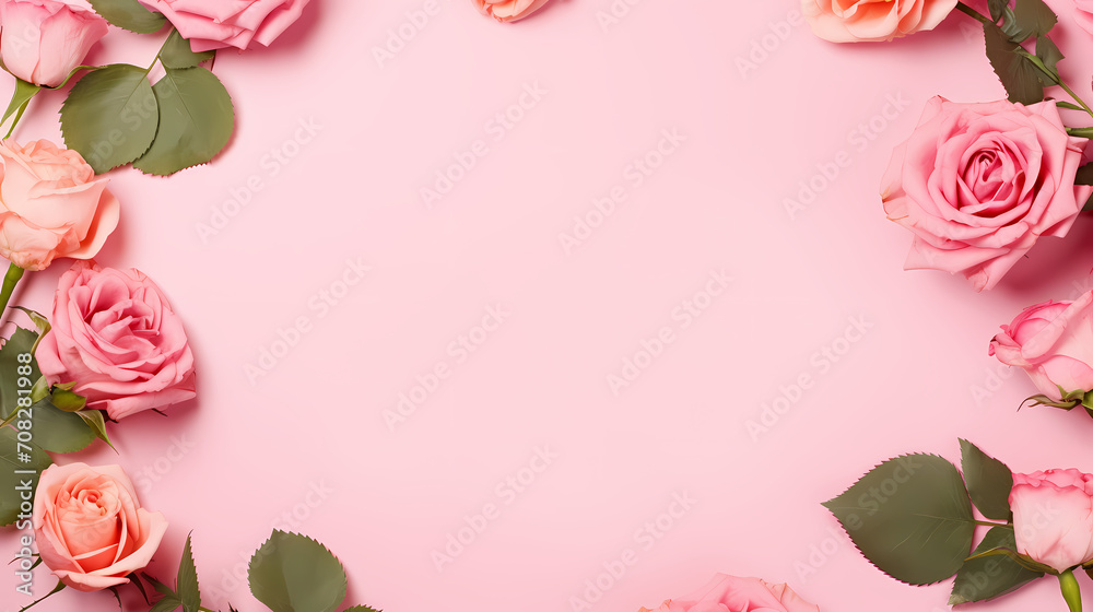 Pink rose flower composition background, decorative flower background pattern, floral border background Pink rose flower composition background, decorative flower background pattern, floral border background