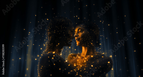 The closeness of two glowing women.Minimal creative emotional concept.Generative AI photo