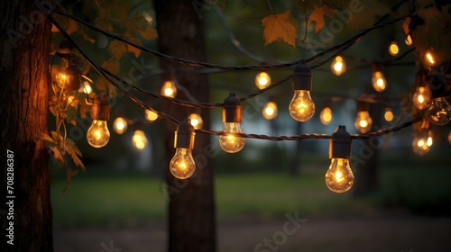 Outdoor string lights. Generative AI.