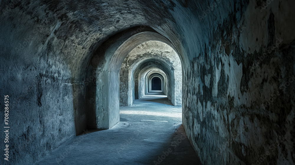 Arched tunnels leading into darkness.